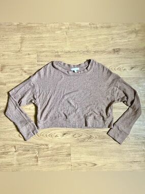 Beyond Yoga Ribbed Knit Top | Mauve Long Sleeve Cropped Top - Small